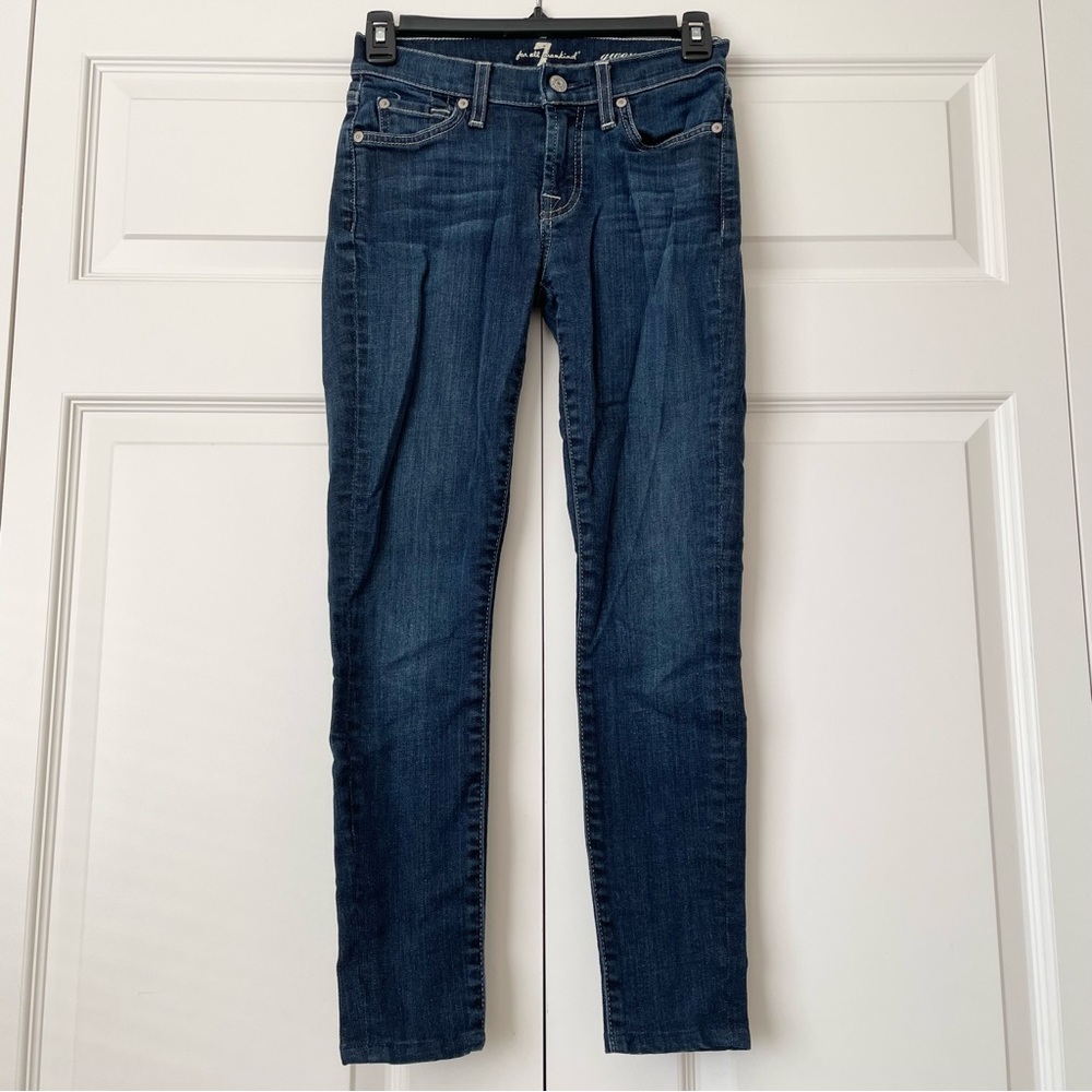 7 For All Mankind women’s gwenevere skinny jeans, dark blue indigo wash, size 24